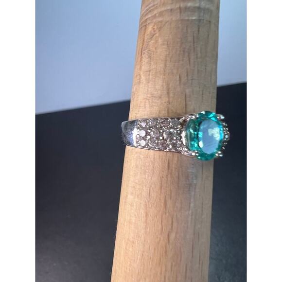 Paraiba apatite and white topaz sterling silver ring size 9 - Picture 4 of 17